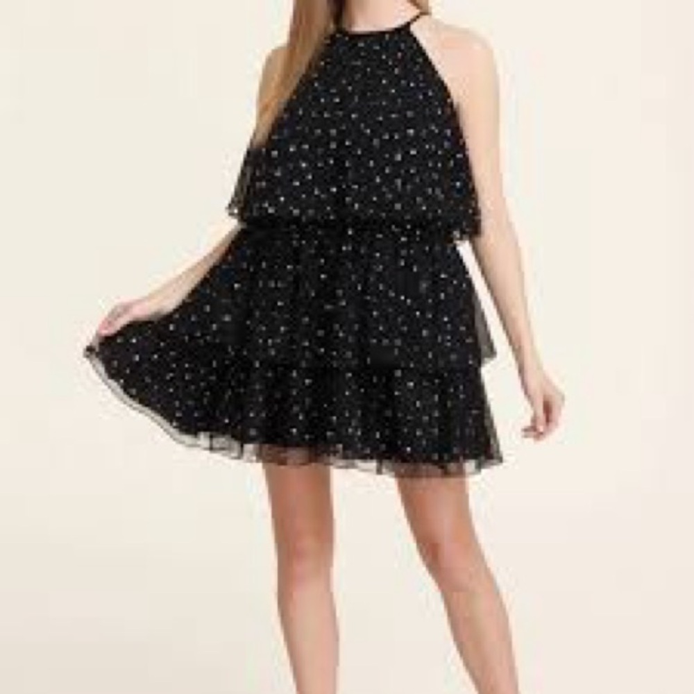 Kate Spade Black Halter Tiered Polka Dot Dress
